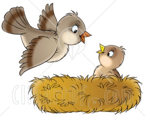 31256-Clipart-Illustration-Of-A-Cute-Baby-Bird-In-A-Nest-Looking-Up-At-Its-Mother-As-She-Arrives-Home